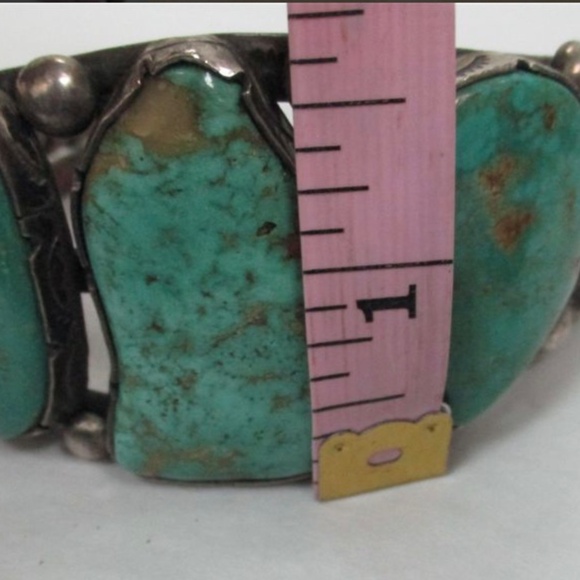 Vintage Navajo Cripple Creek Turquoise Slabs Rope Cuff - Picture 8 of 11